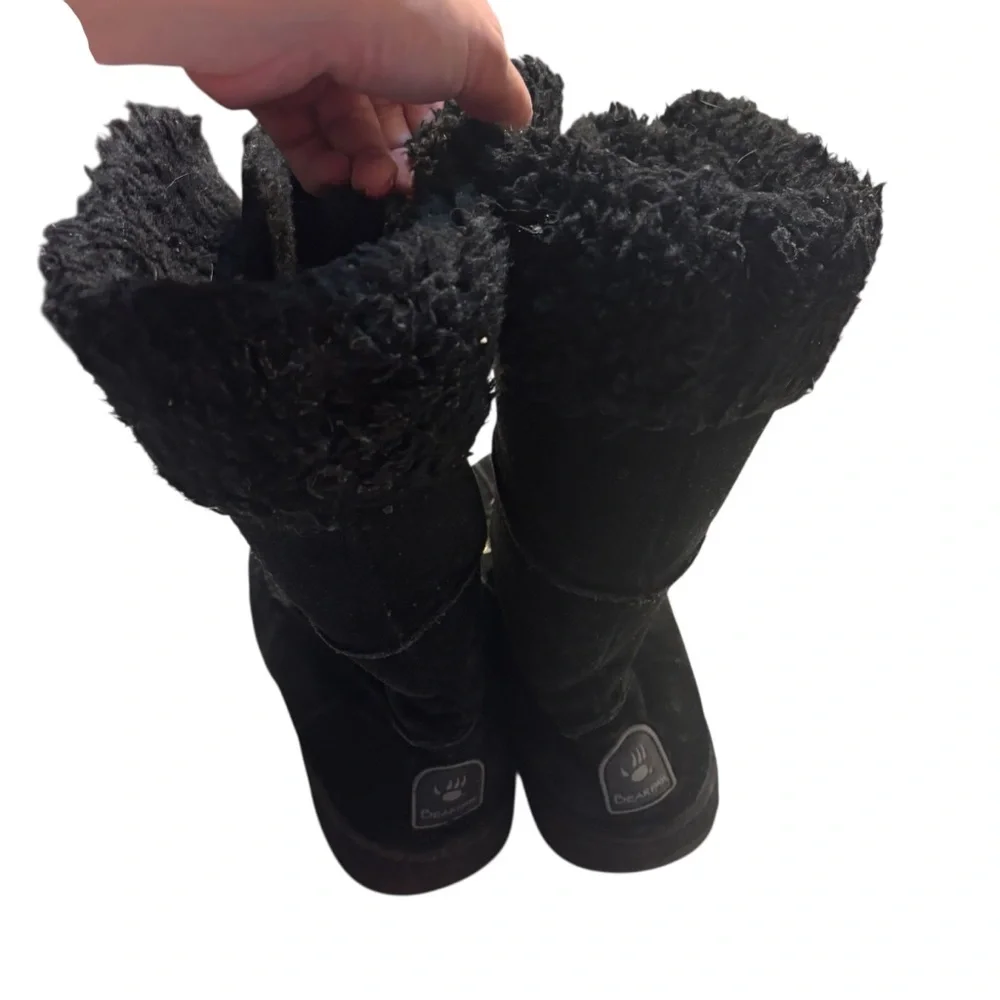BearPaw Boots Size 9 Black Suede Leather Wool Lining Kirkwood Lace-Up Winter